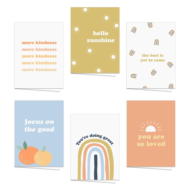 Canopy Street Encouraging & Inspirational Retro Greeting Cards / 24 All Occasion Vintage Aesthetic Note Cards With White Envelopes / 6 Motivational Designs / 3 1/2" x 4 7/8" Card Pack - Image 1